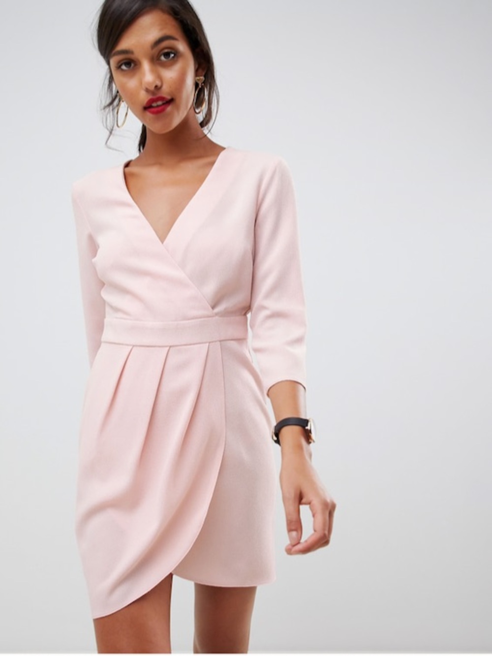 ASOS Pink Wrap Mini Sheath Dress 12 Wedding Party Bridal Summer Spring Peach